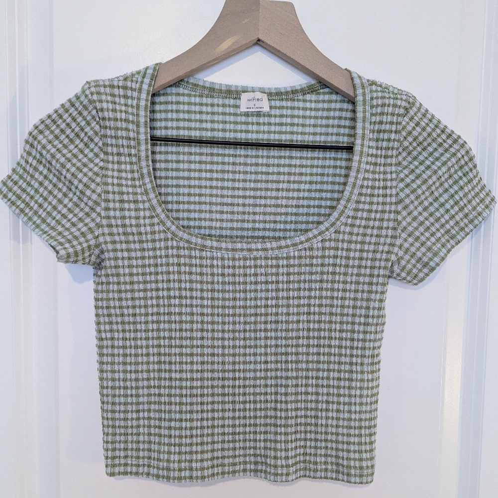 Wilfred Gingham Short Sleeve Scoop Neck Top - Size S